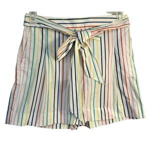 J.Crew Womens White Rainbow Stripe Pull On Shorts w Bow Pockets Cotton Sz 8 NEW